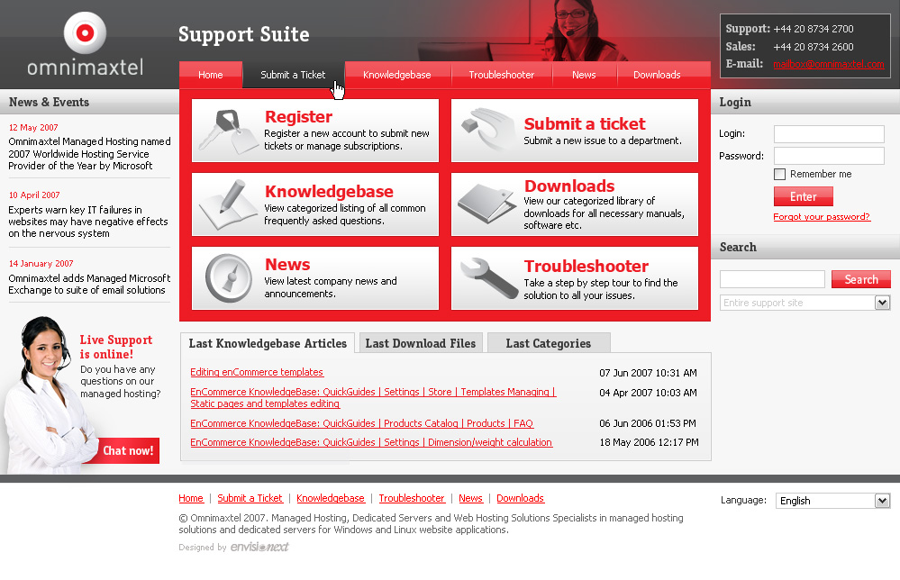 Omnimaxtel Support Site