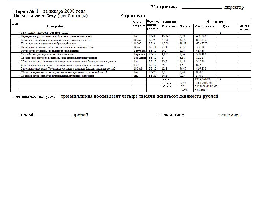 Мастер составления нарядов, табелей и актов (на выходе табель)