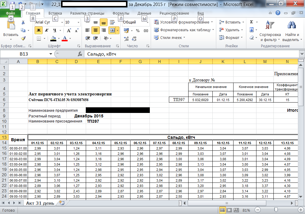 Формирование Актов первичного учета электроэнергии
