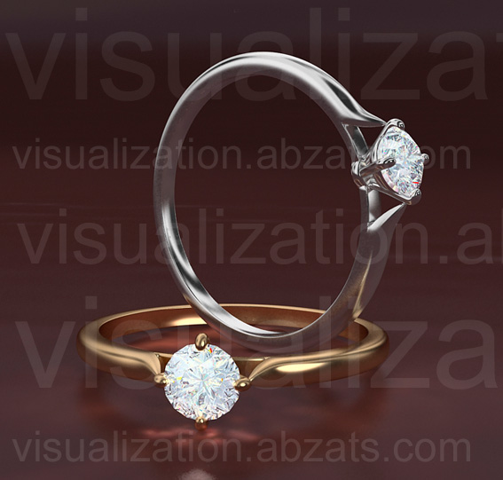 Кольца из белого и желтого золота с бриллиантами, 3D-Max, Vray