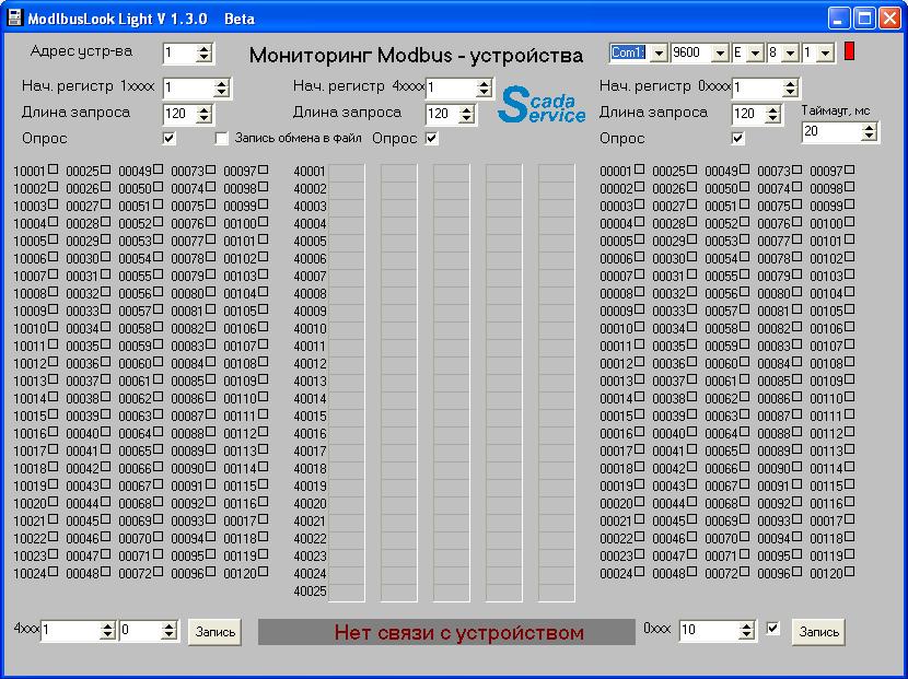 Карта регистров modbus