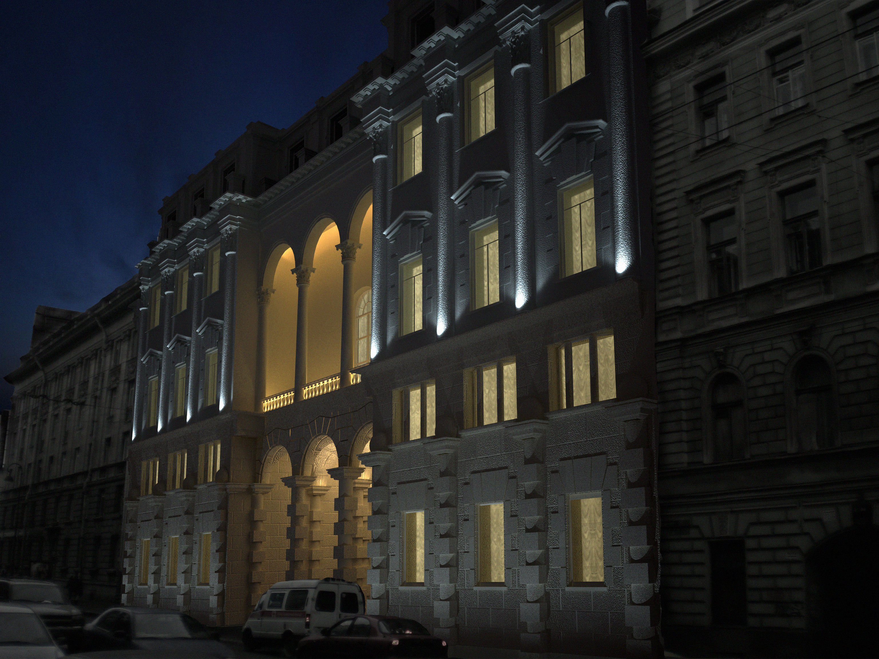 Освещение фасада здания