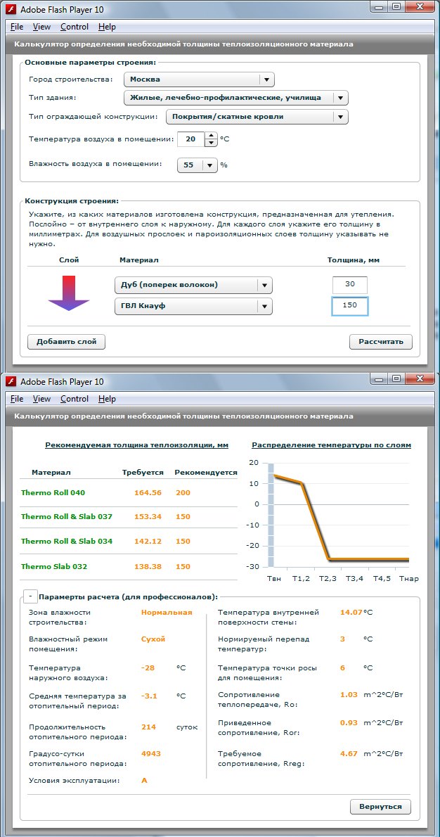 Калькулятор толщины теплоизоляционного материала