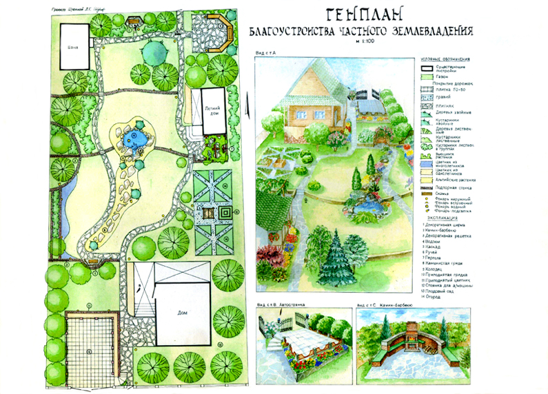 Дом на склоне. Стиль кантри. Ручная графика.
