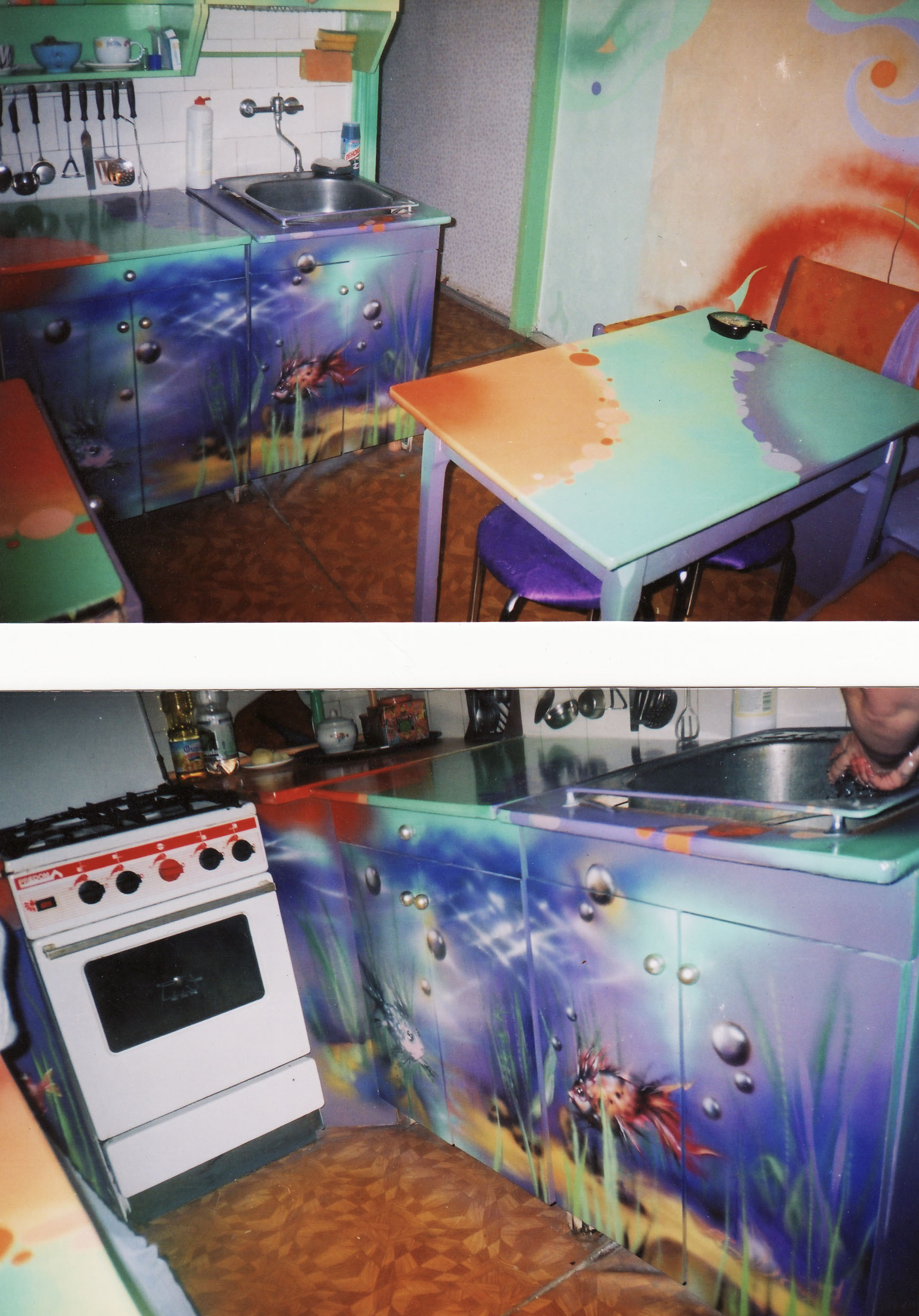 Роспись мебели и стен в кухне. Беларусь
