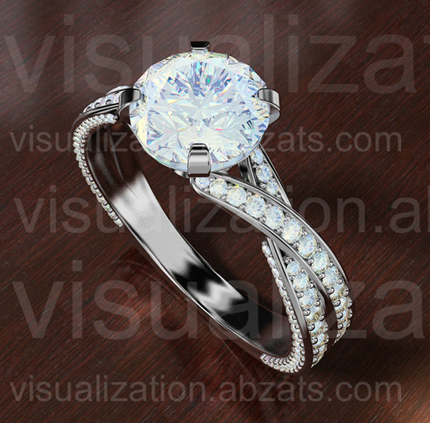 Кольцо из белого золота с бриллиантами, Rhino, 3D-Max, Vray, Photosho