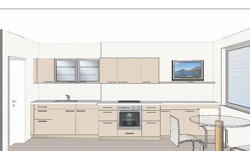 Вытянутая кухня - другое решение фасада