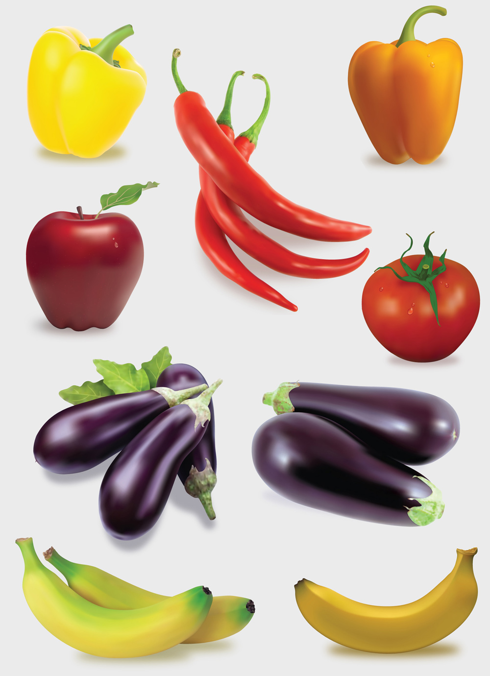 Овощи на одной картинке по отдельности